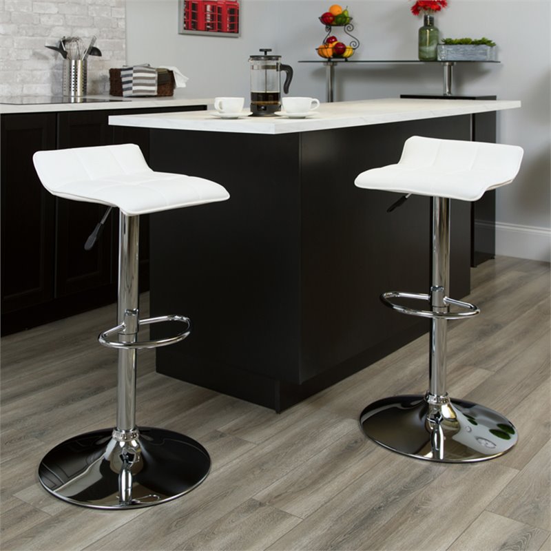 Home Square Faux Leather Adjustable Low Back Bar Stool in White - Set of 2