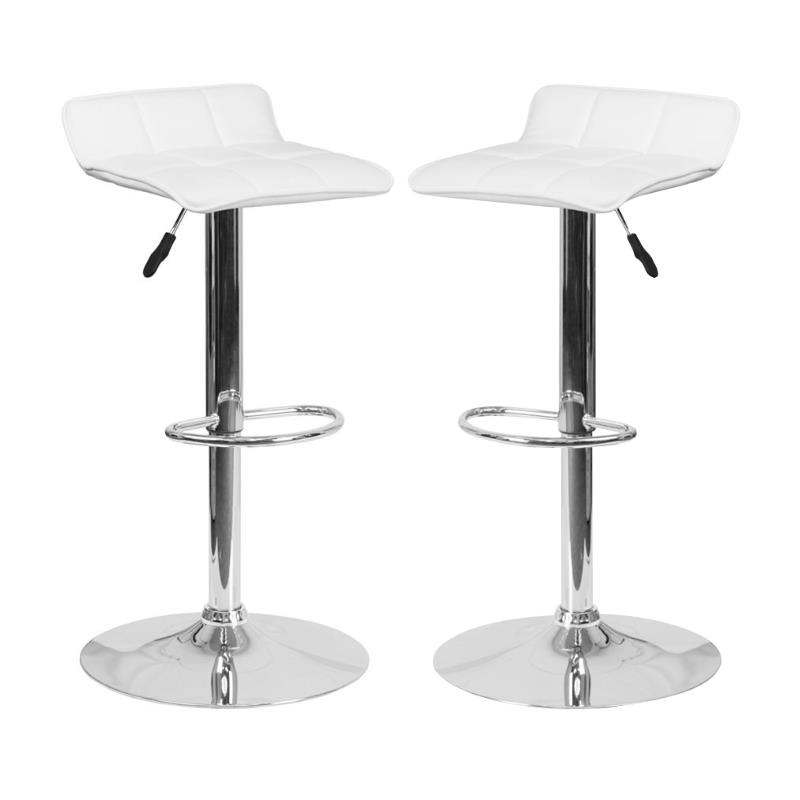 Home Square Faux Leather Adjustable Low Back Bar Stool in White - Set of 2