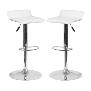 Home Square Faux Leather Adjustable Low Back Bar Stool in White - Set of 2