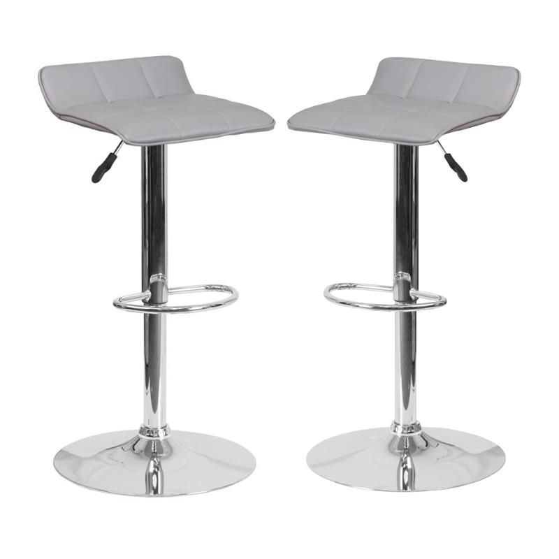 Home Square Faux Leather Adjustable Low Back Bar Stool in Gray - Set of 2