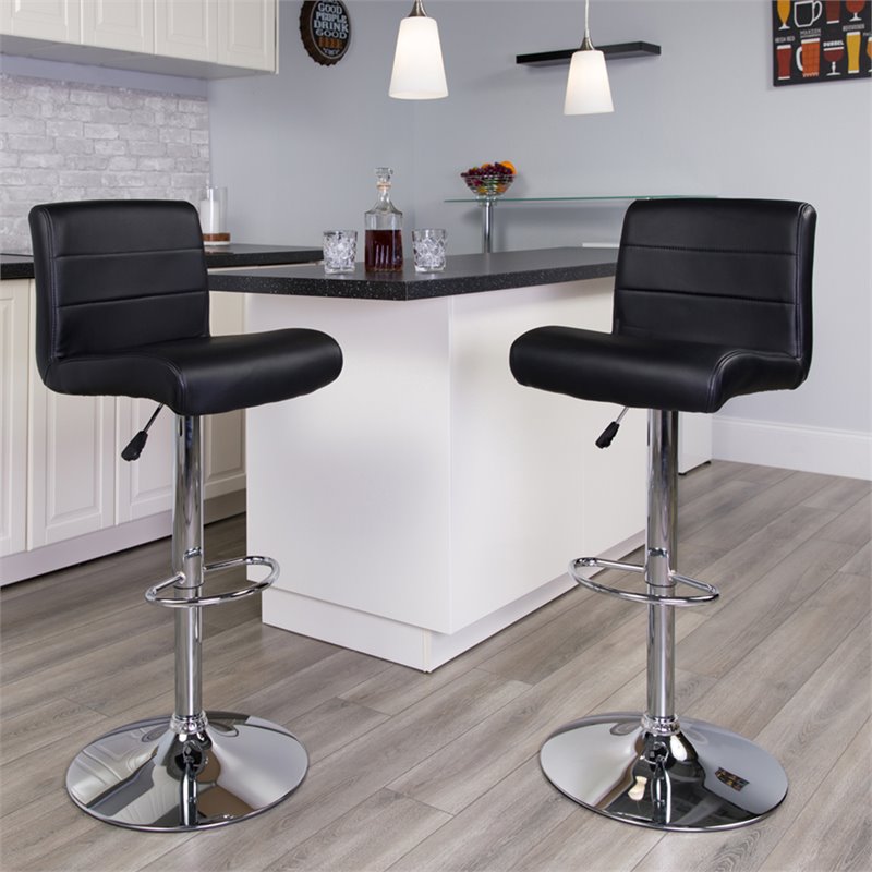 Home Square Adjustable Mid Back Bar Stool in Black - Set of 2