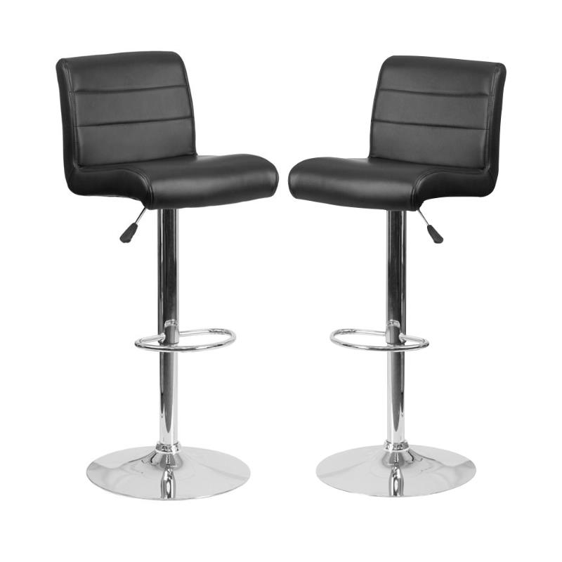 Home Square Adjustable Mid Back Bar Stool in Black - Set of 2