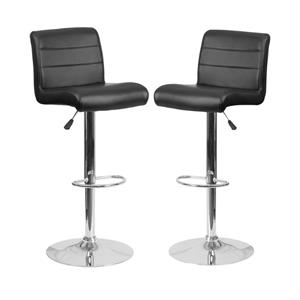 Home Square Adjustable Mid Back Bar Stool in Black - Set of 2