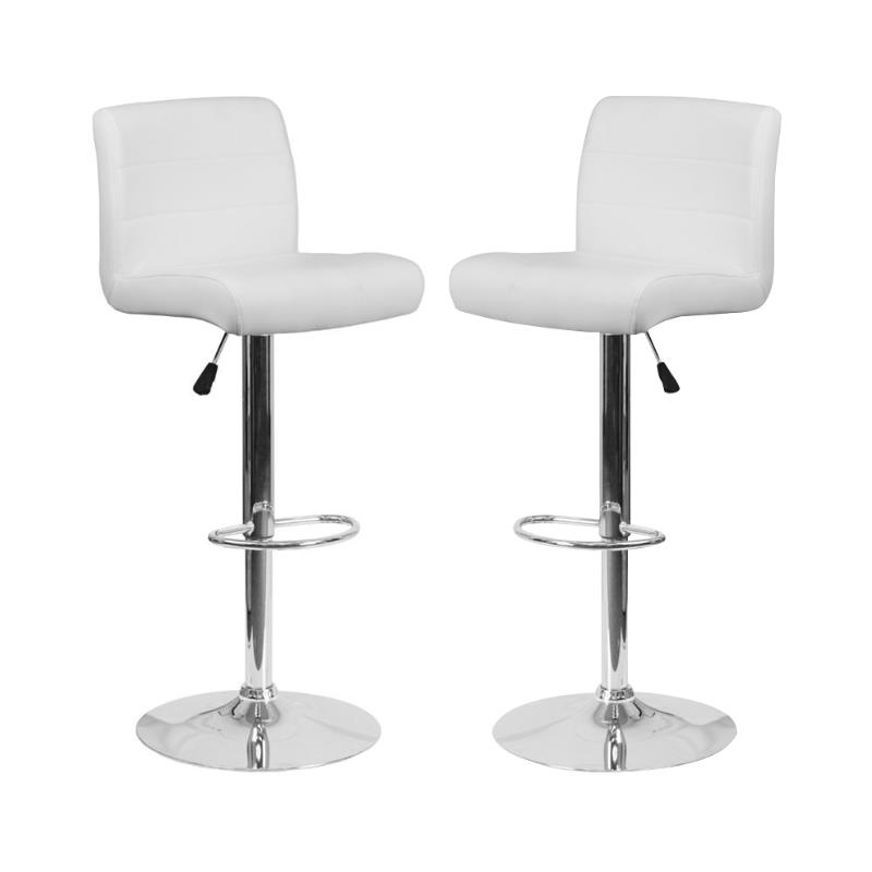 Home Square Faux Leather Adjustable Bar Stool in White - Set of 2