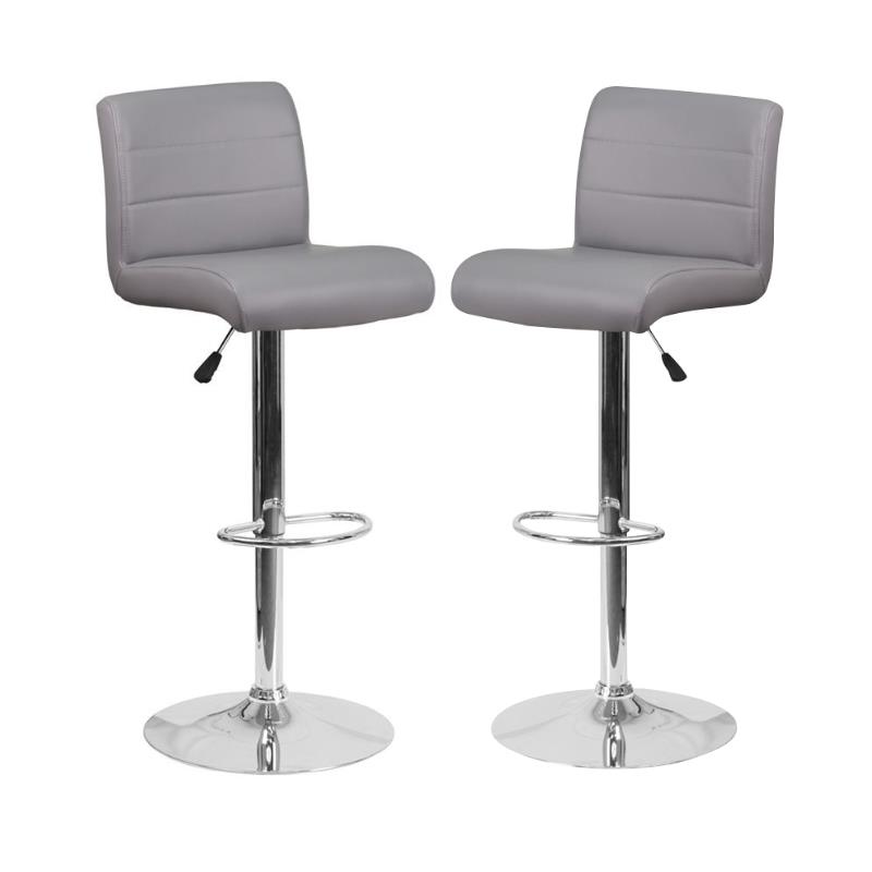 Home Square Vinyl Upholstery Bar Stool in Gray Finish - Set of 2