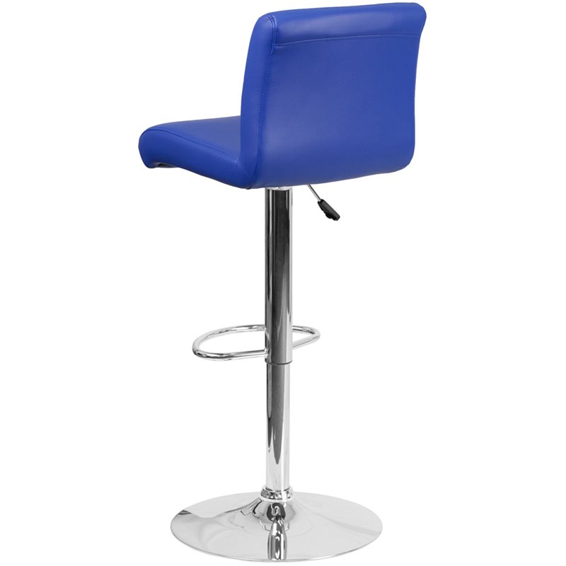 Home Square Faux Leather Adjustable Bar Stool in Blue - Set of 2