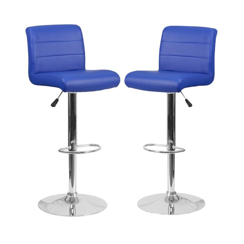 Home Square Faux Leather Adjustable Bar Stool in Blue - Set of 2