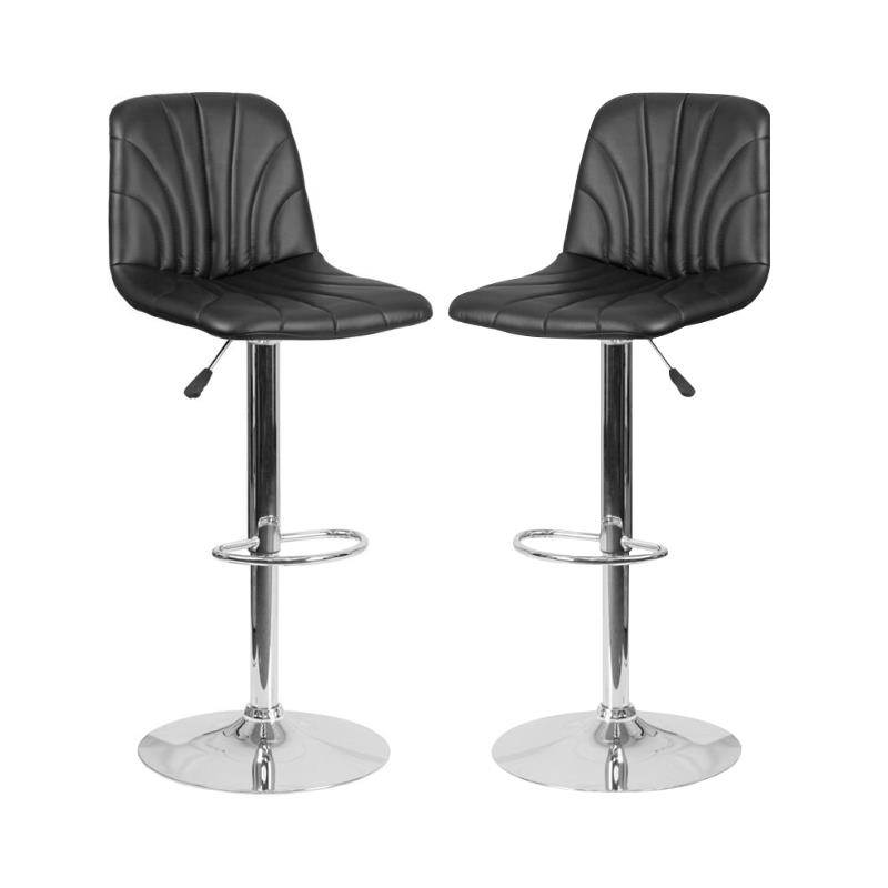 Home Square Faux Leather Adjustable Bar Stool in Black - Set of 2