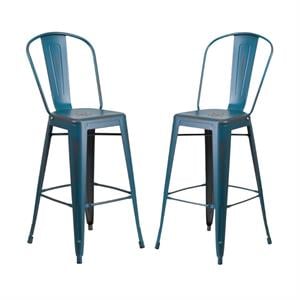 Home Square 30&quot Metal Bar Stool in Distressed Kelly Blue - Set of 2