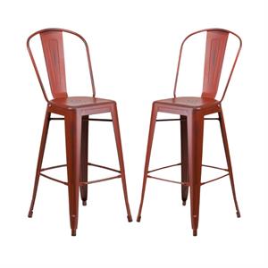 Home Square 30&quot Metal Bar Stool in Distressed Kelly Red - Set of 2