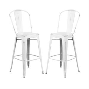 Home Square 30&quot Metal Curved Slat Back Bar Stool in Distressed White - Set of 2