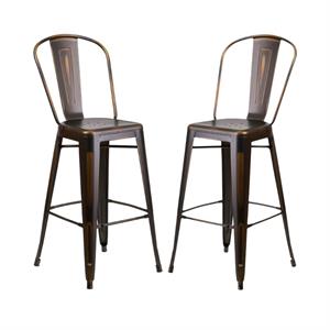 Home Square 30&quot Metal Curved Slat Back Bar Stool in Distressed Copper - Set of 2