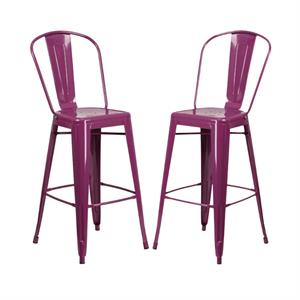 Home Square 30&quot Metal Curved Slat Back Bar Stool in Purple - Set of 2