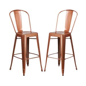 Home Square 30&quot Metal Curved Slat Back Bar Stool in Copper - Set of 2