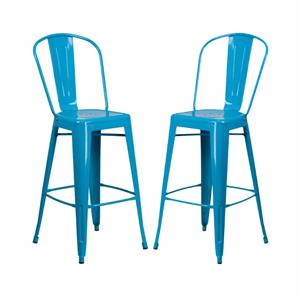 Home Square 30&quot Metal Curved Slat Back Bar Stool in Crystal Blue - Set of 2