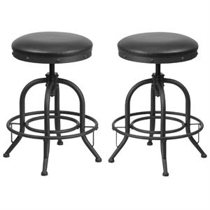 Home Square 24&quot Swivel Lift Leather Seat Counter Stool in Black - Set of 2