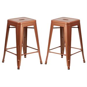 Home Square 24&quot Metal Backless Counter Stool in Copper - Set of 2