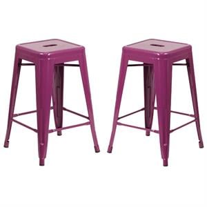 Home Square 24&quot Metal Backless Counter Stool in Purple - Set of 2