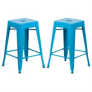 Home Square 24&quot Metal Backless Counter Stool in Crystal Blue - Set of 2