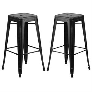 Home Square 30&quot Metal Backless Bar Stool in Distressed Black - Set of 2
