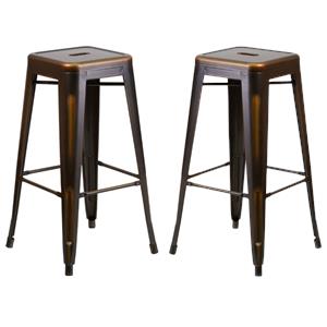 Home Square 30&quot Metal Backless Bar Stool in Distressed Copper - Set of 2