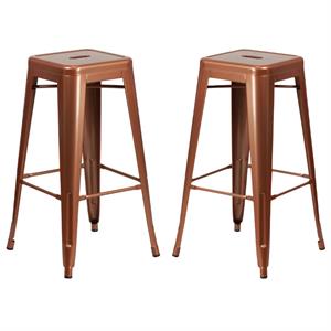 Home Square 30&quot Metal Backless Bar Stool in Copper - Set of 2