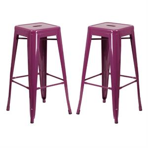 Home Square 30&quot Metal Backless Bar Stool in Purple - Set of 2