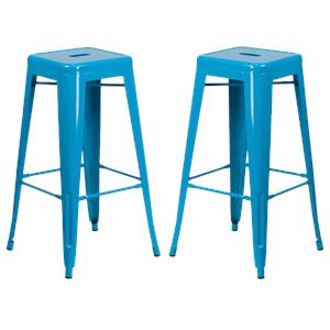 Home Square 30&quot Metal Backless Bar Stool in Crystal Blue - Set of 2