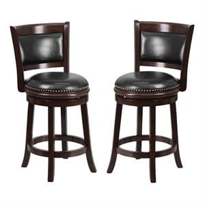 Home Square 24&quot Leather Counter Stool in Black & Cappuccino - Set of 2