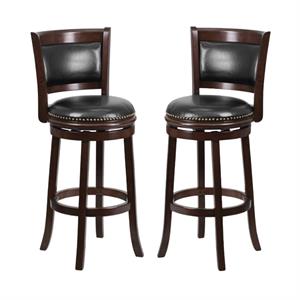 Home Square 29&quot Leather Bar Stool in Black and Cappuccino Finish - Set of 2