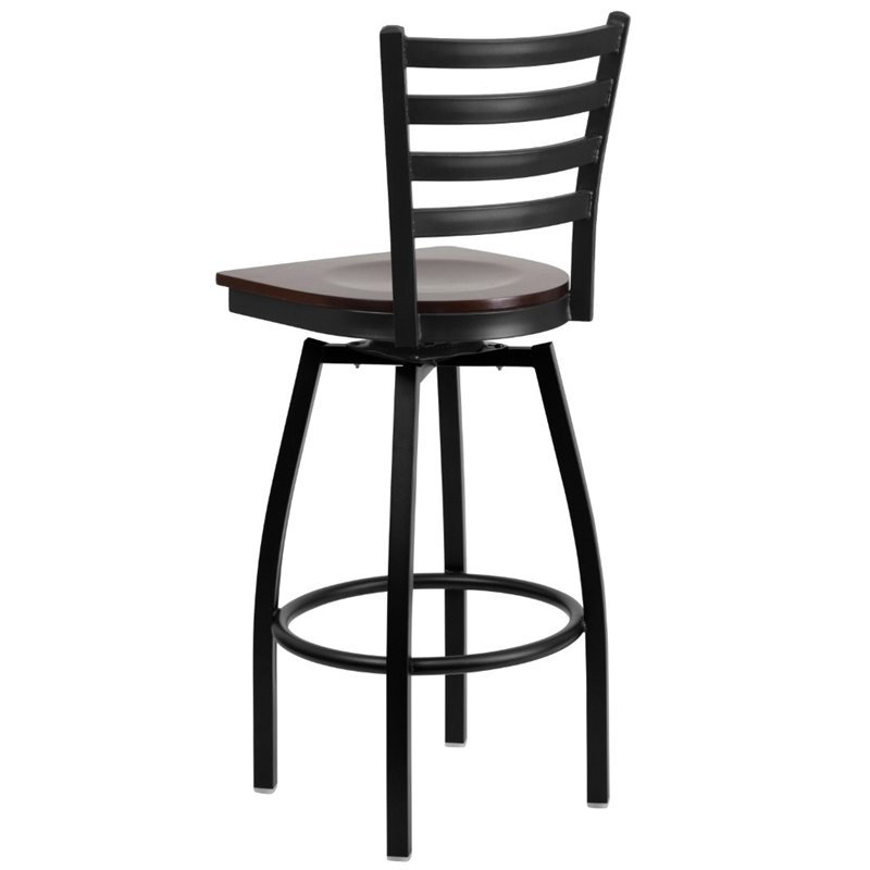 Home Square Metal Restaurant Bar Stool in Black and Walnut Finish - Set of 2