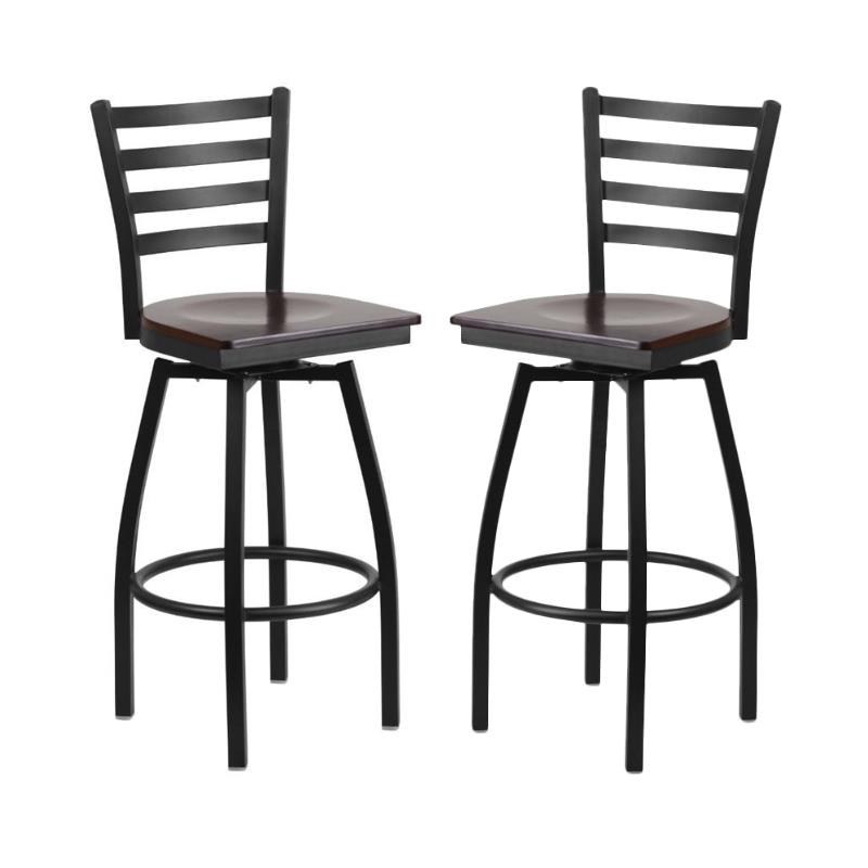 Home Square Metal Restaurant Bar Stool in Black and Walnut Finish - Set of 2