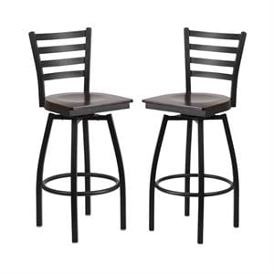 Home Square Metal Restaurant Bar Stool in Black and Walnut Finish - Set of 2