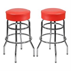 Home Square 30.25&quot Metal Restaurant Bar Stool in Red - Set of 2