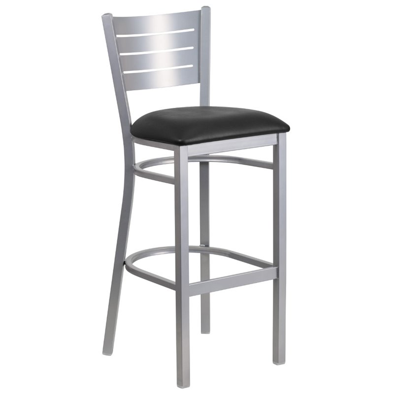 Home Square Vinyl Upholstered Bar Stool in Black and Silver - Set of 2