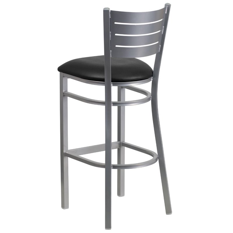 Home Square Vinyl Upholstered Bar Stool in Black and Silver - Set of 2