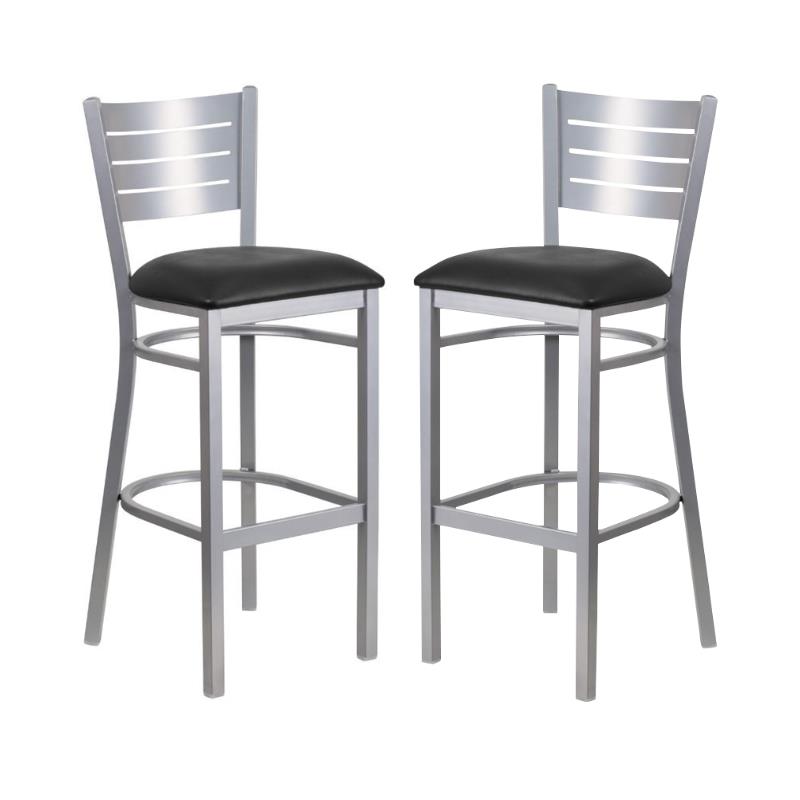 Home Square Vinyl Upholstered Bar Stool in Black and Silver - Set of 2