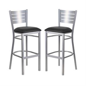 Home Square Vinyl Upholstered Bar Stool in Black and Silver - Set of 2