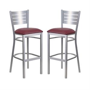 Home Square Bar Stool in Burgundy and Silver Finish - Set of 2