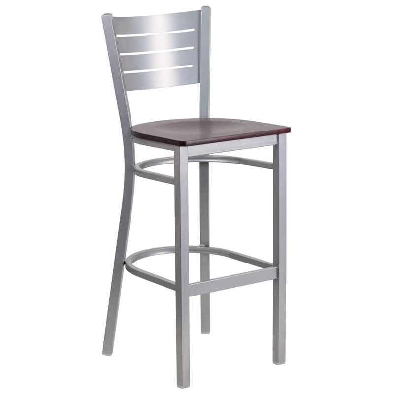 Home Square Bar Stool in Mahogany and Silver Finish - Set of 2
