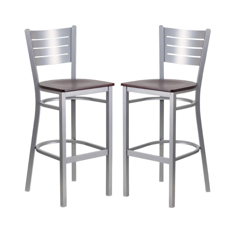 Home Square Bar Stool in Mahogany and Silver Finish - Set of 2
