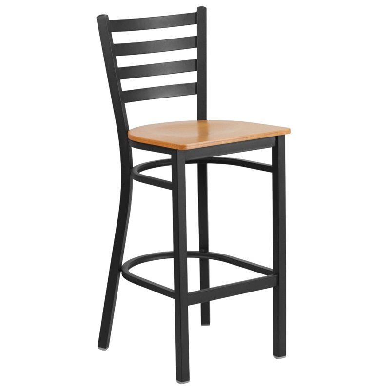 Home Square Metal Restaurant Bar Stool in Black & Natural - Set of 2