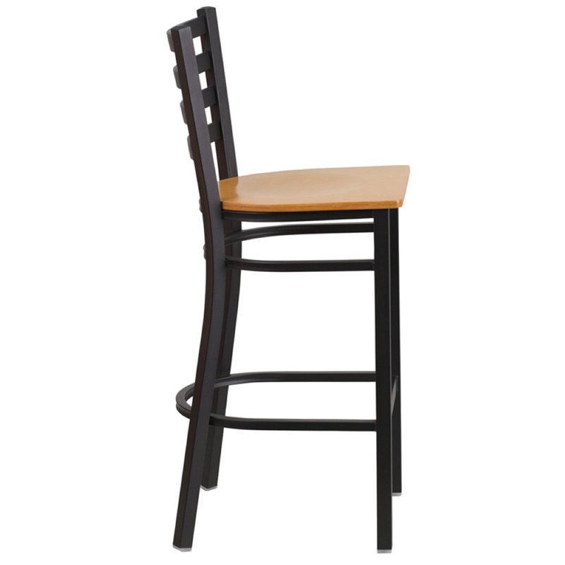 Home Square Metal Restaurant Bar Stool in Black & Natural - Set of 2