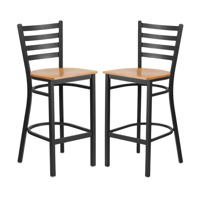 Home Square Metal Restaurant Bar Stool in Black & Natural - Set of 2
