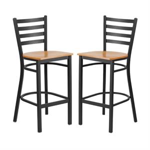 Home Square Metal Restaurant Bar Stool in Black & Natural - Set of 2