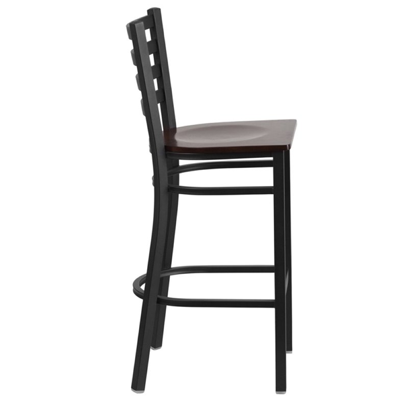 Home Square Metal Restaurant Bar Stool in Black & Walnut - Set of 2