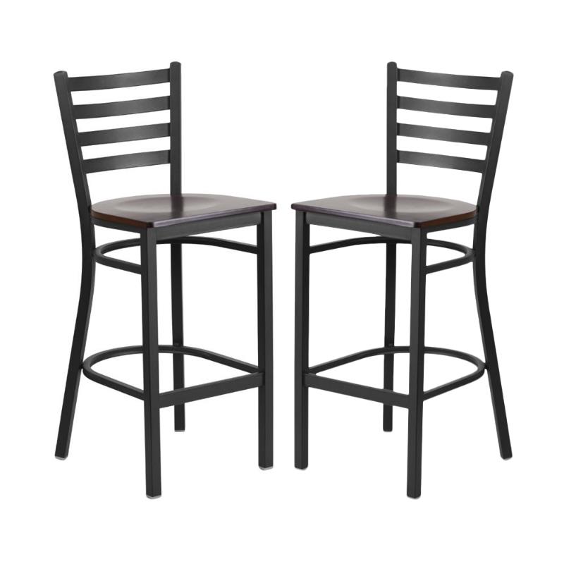 Home Square Metal Restaurant Bar Stool in Black & Walnut - Set of 2