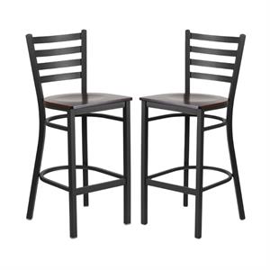 Home Square Metal Restaurant Bar Stool in Black & Walnut - Set of 2