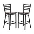 Home Square Metal Restaurant Bar Stool in Black & Walnut - Set of 2