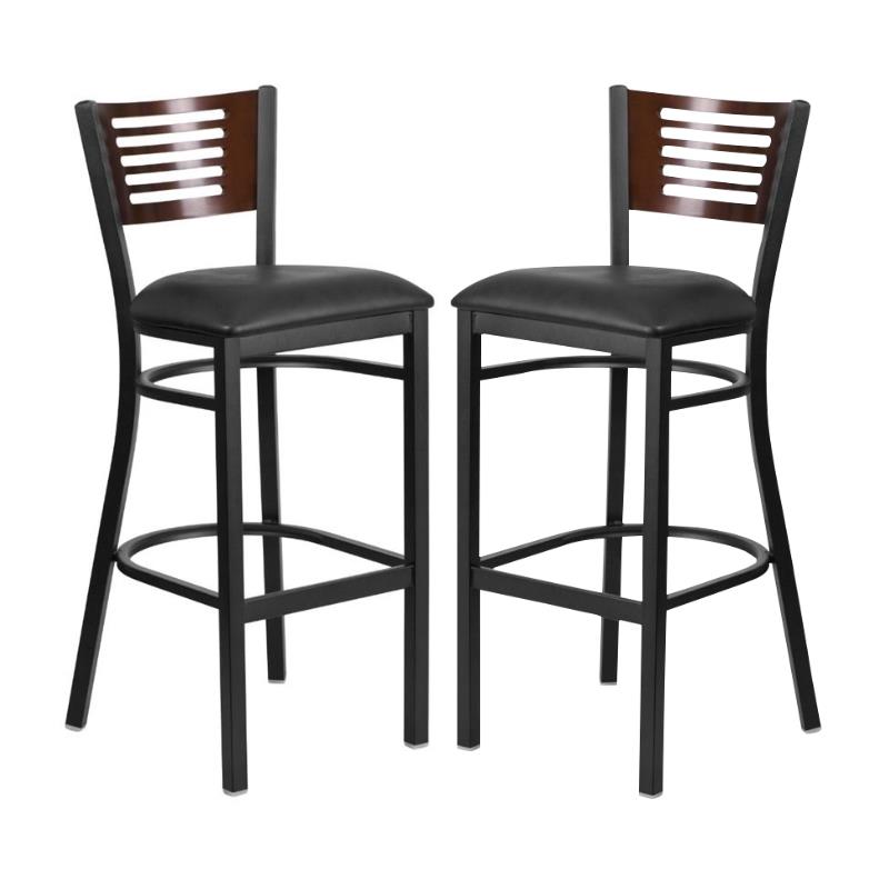 Home Square Restaurant Bar Stool in Black and Walnut - Set of 2